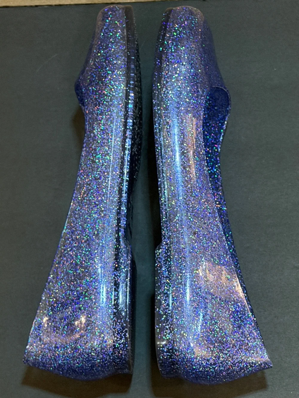 Jeffrey Campbell Blue Glitter Jelly Ballet Flats Square Toe Summer Shoes Size 10